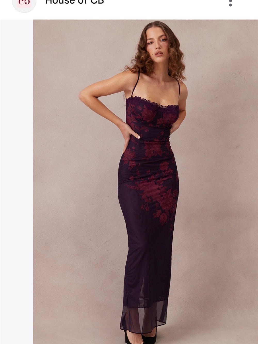 House of CB Plum Dress with Burgundy Floral Lace